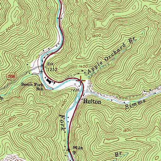 Topographic Map of Apple Orchard Branch, KY