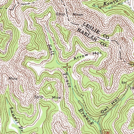 Topographic Map of Arrow Hollow, KY