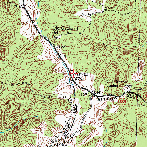 Topographic Map of Arvel, KY