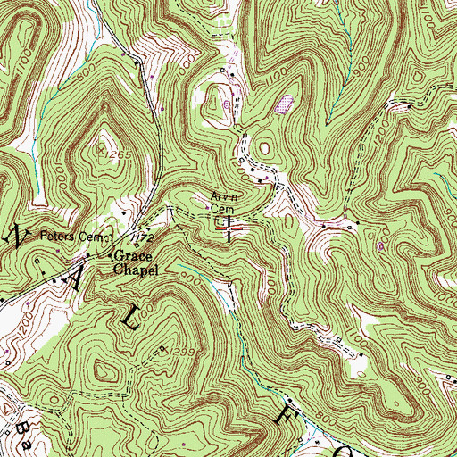 Topographic Map of Arvin Cemetery, KY
