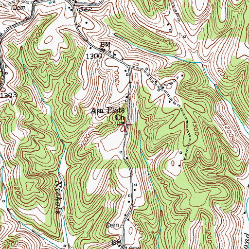 Topographic Map of Asa Flats Church, KY