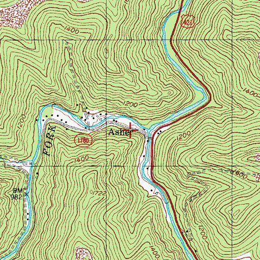 Topographic Map of Asher, KY