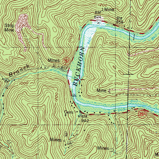 Topographic Map of Asher Branch, KY