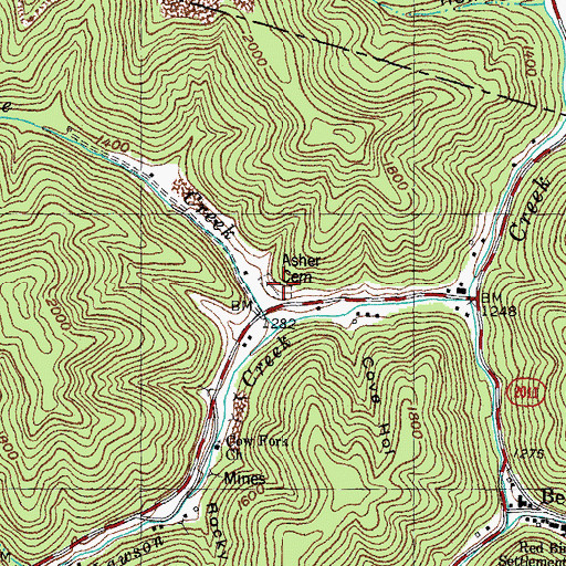 Topographic Map of Asher Cemetery, KY