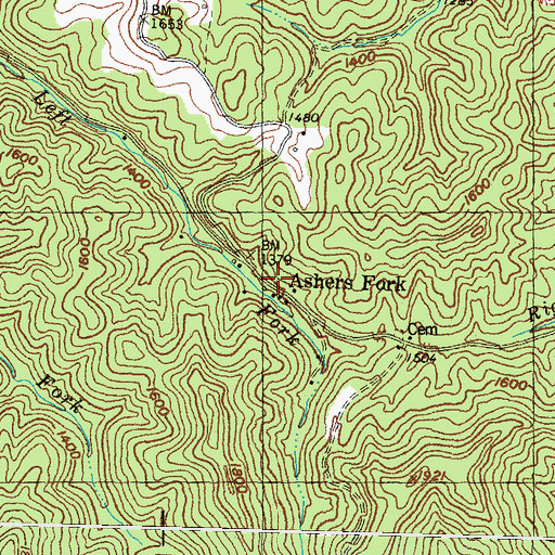 Topographic Map of Ashers Fork, KY