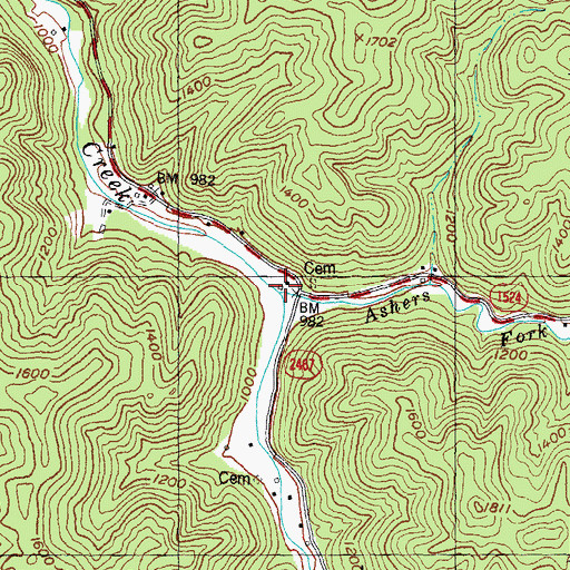 Topographic Map of Ashers Fork, KY