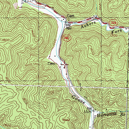 Topographic Map of Ashers Fork School, KY