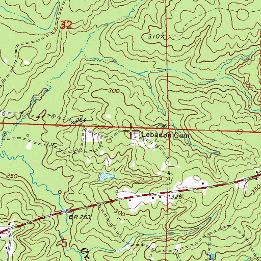 Topographic Map of Lebanon Cemetery, AR