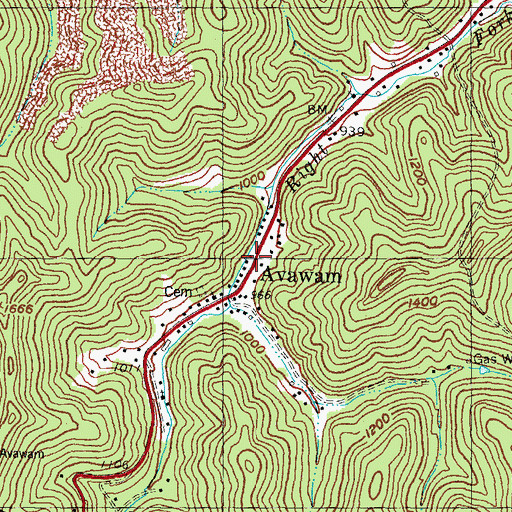 Topographic Map of Avawam, KY