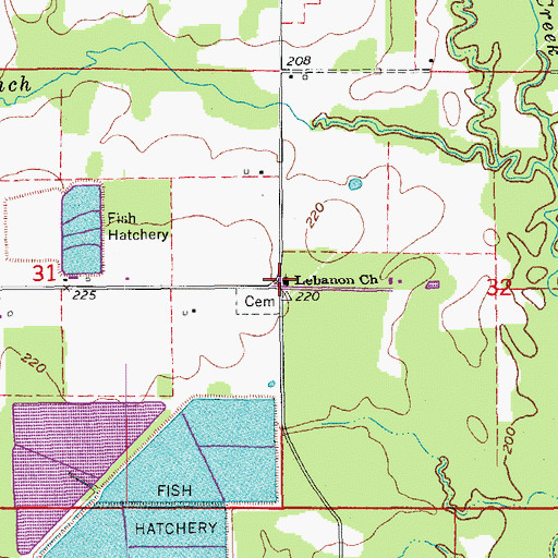 Topographic Map of Lebanon Church, AR