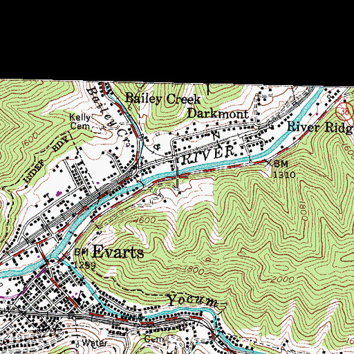 Topographic Map of Bailey Creek, KY