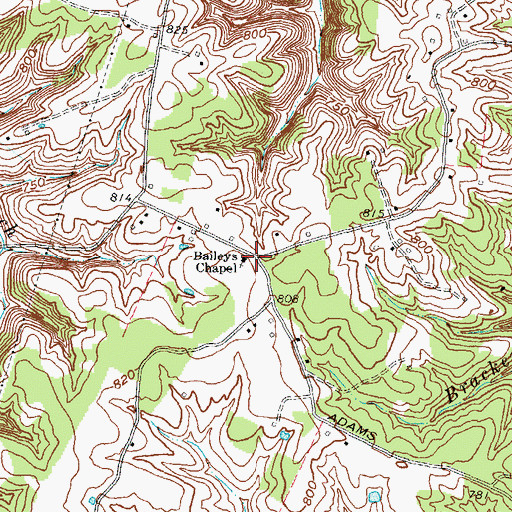 Topographic Map of Baileys Chapel, KY