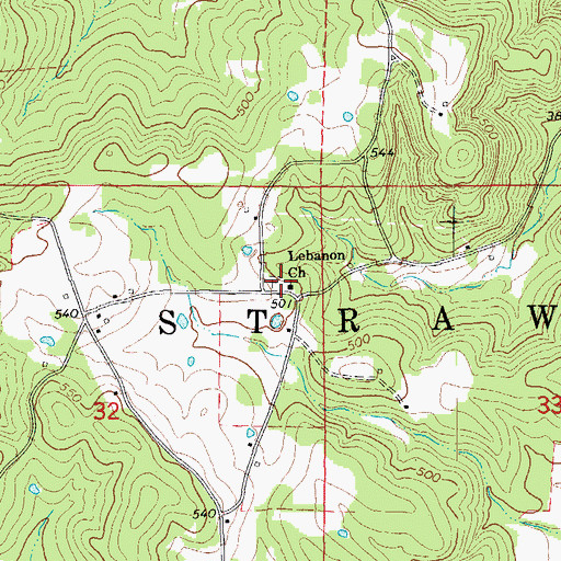 Topographic Map of Lebanon Church, AR