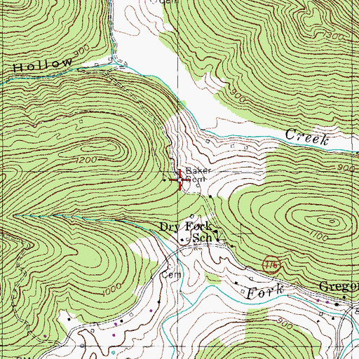 Topographic Map of Baker Cemetery, KY