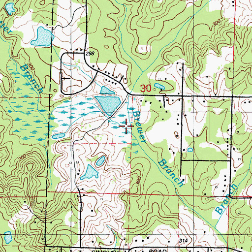 Topographic Map of Ledbetter Branch, AR