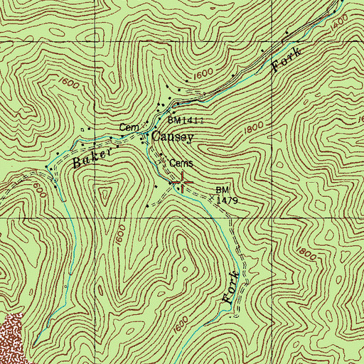 Topographic Map of Baker Fork School, KY
