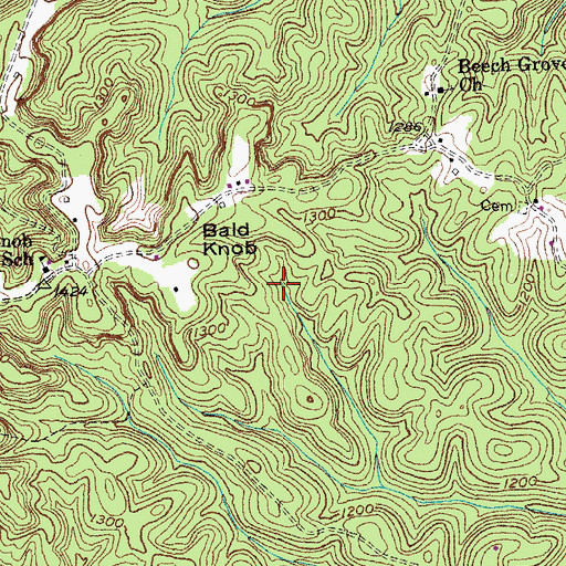 Topographic Map of Bald Knob, KY