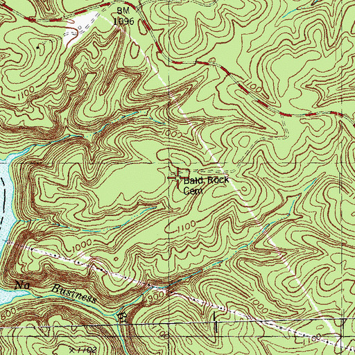 Topographic Map of Bald Rock Cemetery, KY