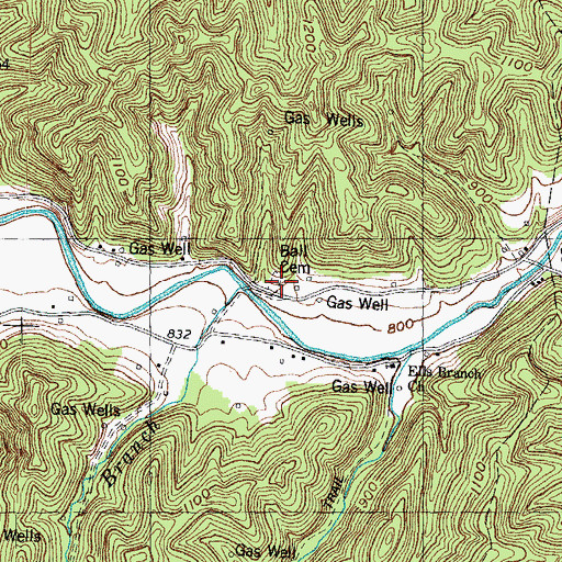 Topographic Map of Ball Cemetery, KY