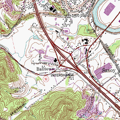 Topographic Map of Balltown, KY