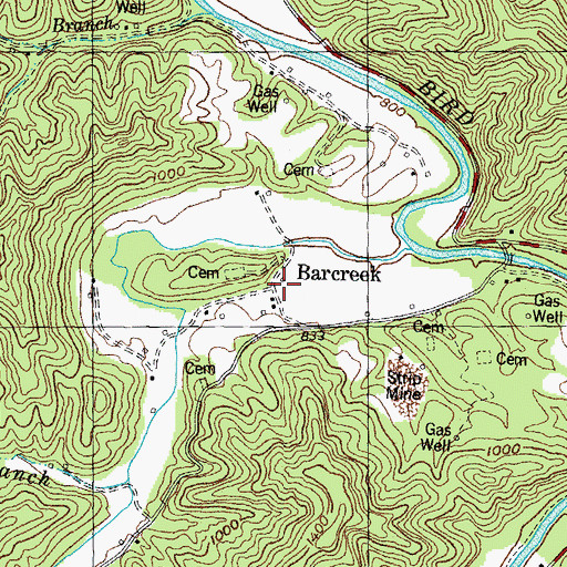 Topographic Map of Barcreek, KY