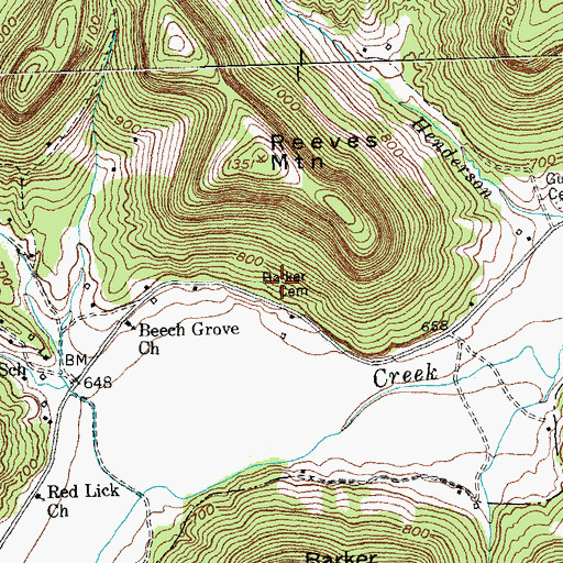 Topographic Map of Barker Cemetery, KY
