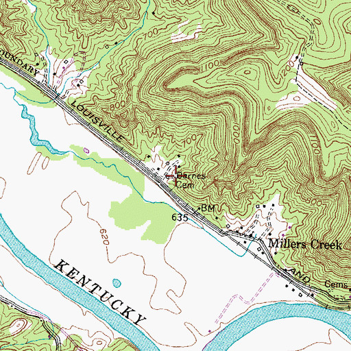 Topographic Map of Barnes Cemetery, KY