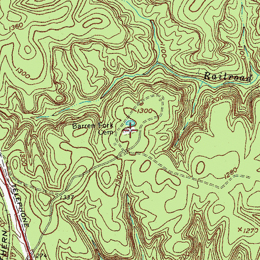 Topographic Map of Barren Fork Cemetery, KY