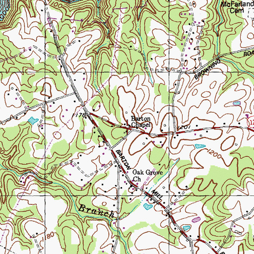 Topographic Map of Barton Chapel Church of God, KY