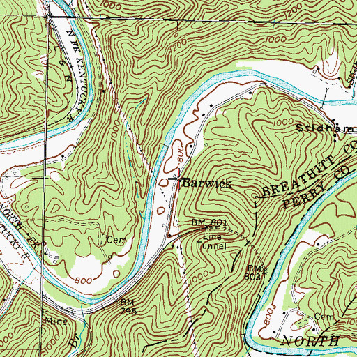 Topographic Map of Barwick, KY