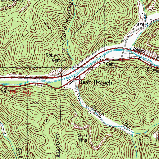 Topographic Map of Bear Branch, KY