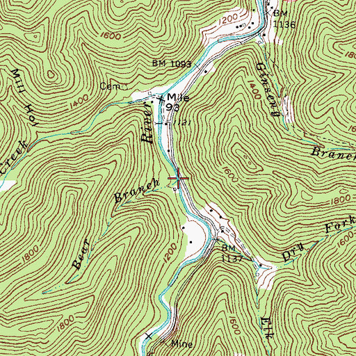 Topographic Map of Bear Branch, KY