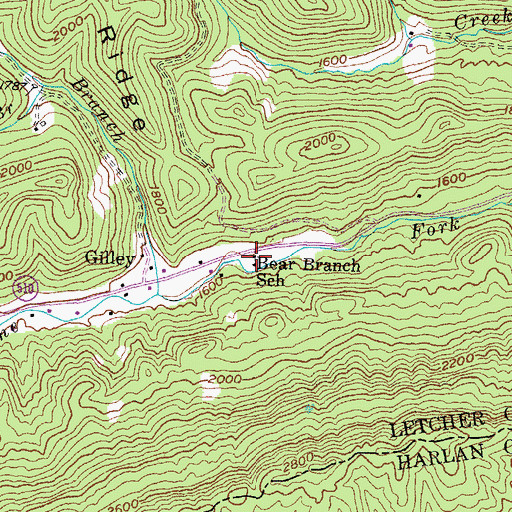 Topographic Map of Bear Branch School, KY