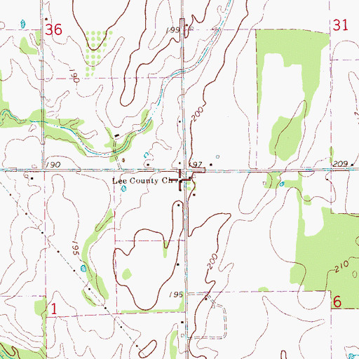 Topographic Map of Lee County Church, AR