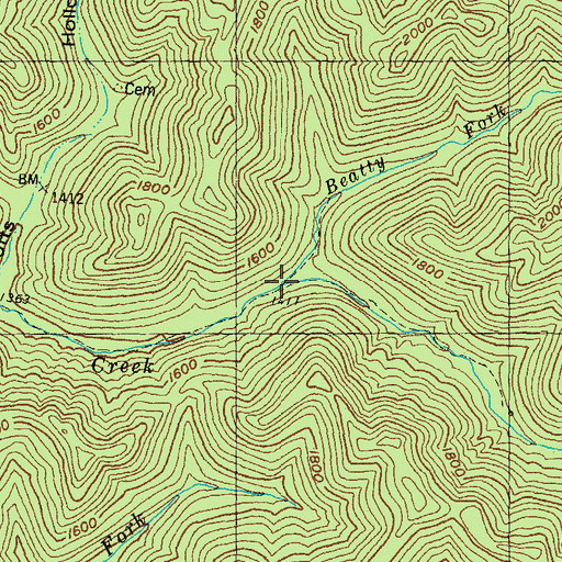 Topographic Map of Beatty Fork, KY