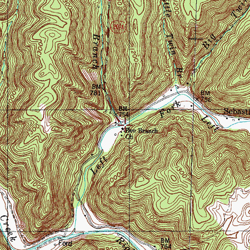 Topographic Map of Bee Branch School, KY