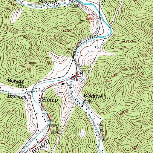 Topographic Map of Beehive Branch, KY