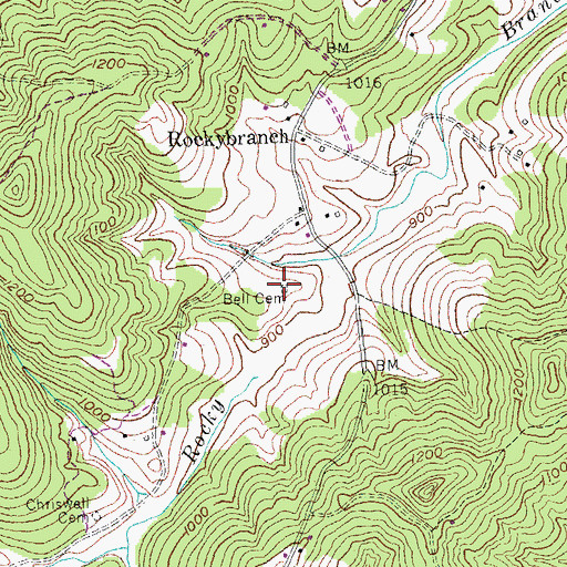 Topographic Map of Bell Cemetery, KY