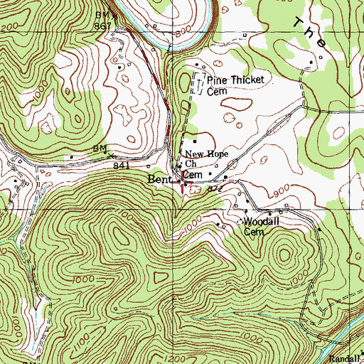 Topographic Map of Bent, KY
