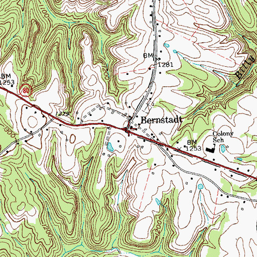 Topographic Map of Bernstadt, KY