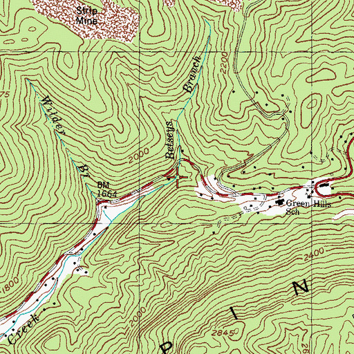 Topographic Map of Betseys Branch, KY