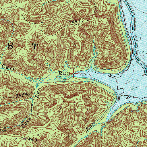Topographic Map of Big Cave Run, KY