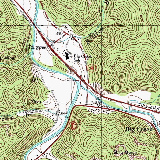 Topographic Map of Big Creek, KY