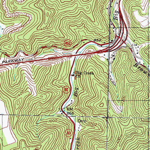 Topographic Map of Big Creek Church, KY