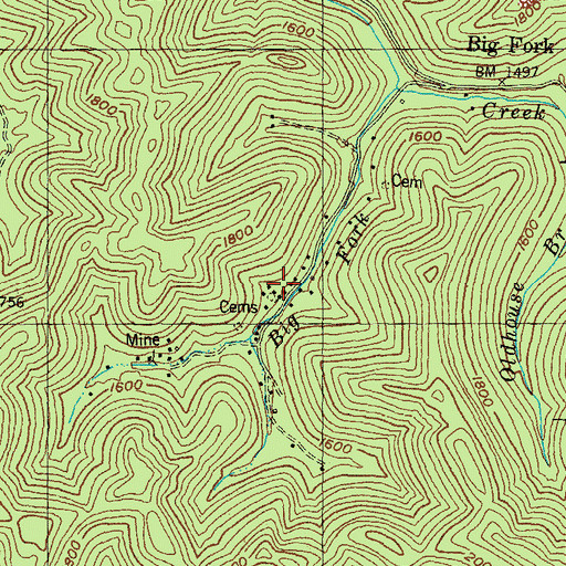 Topographic Map of Big Fork Church, KY