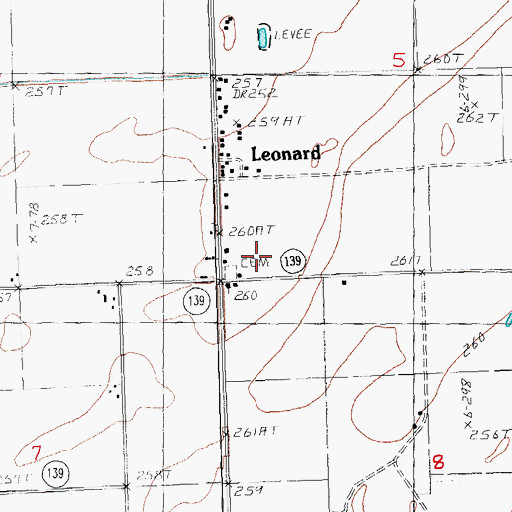 Topographic Map of Leonard Cemetery, AR