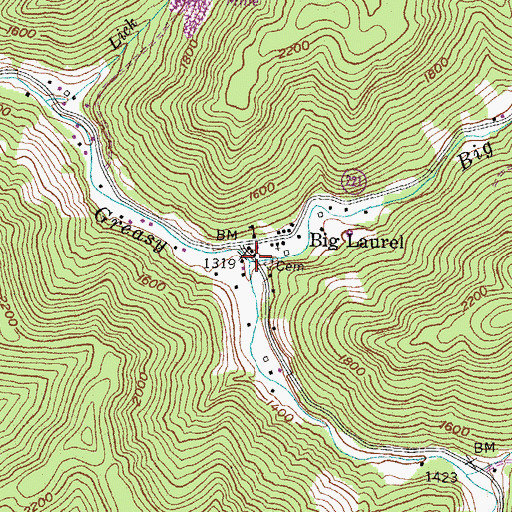Topographic Map of Big Laurel Creek, KY