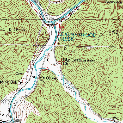 Topographic Map of Big Leatherwood Church, KY