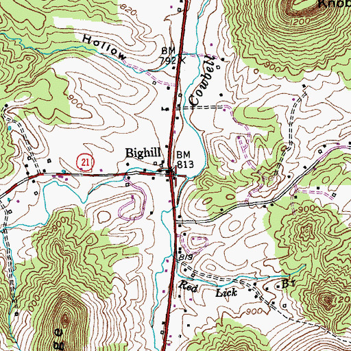 Topographic Map of Bighill, KY