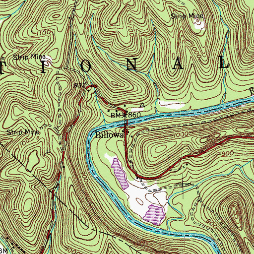 Topographic Map of Billows, KY